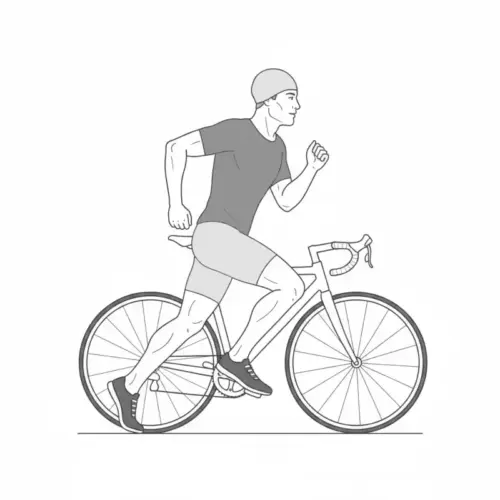 läufer mit schwimmkappe vor fahrrad