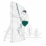 Läufer klettert eine Hinderniswand hoch