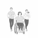 Läufergruppe mit einem Rollstuhlfahrer