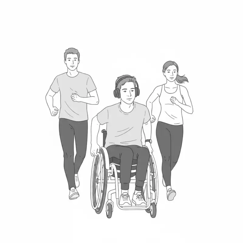 Läufergruppe mit einem Rollstuhlfahrer