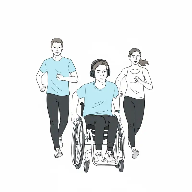 Läufergruppe mit einem Rollstuhlfahrer